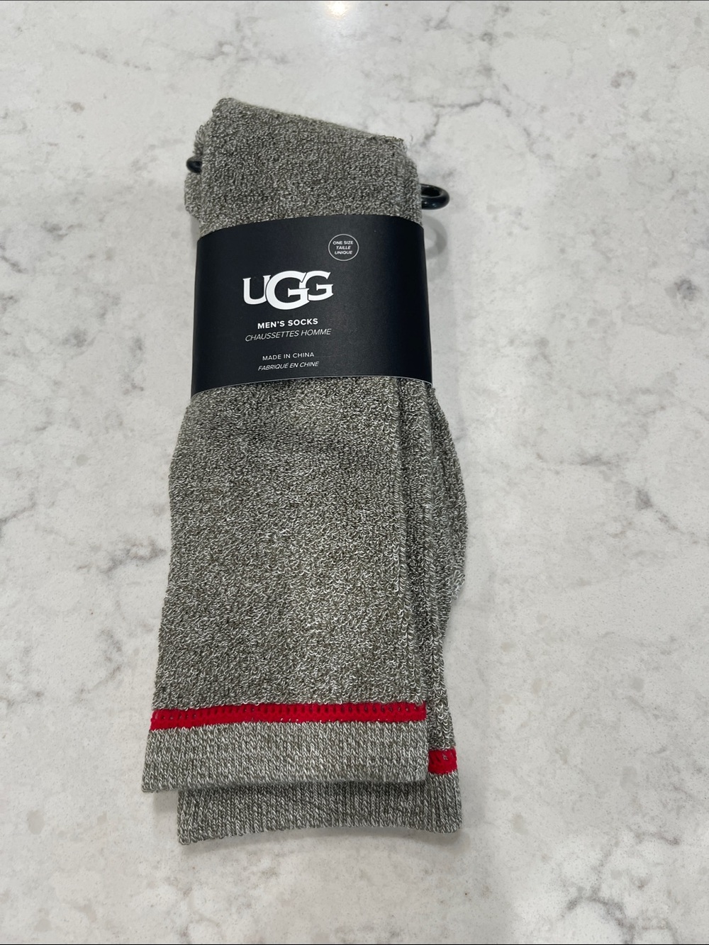 UGG Men’s Heather Olive Green Crew Socks with Red Stripe